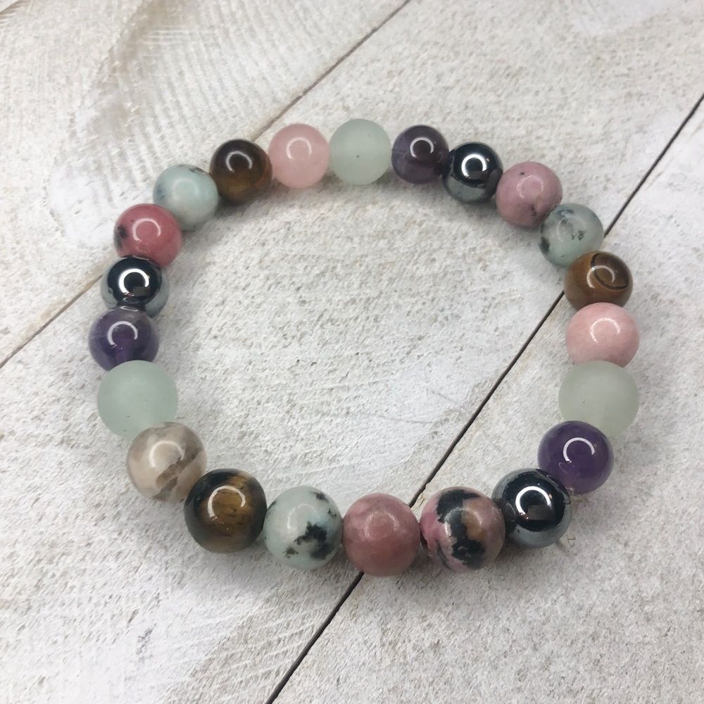 amethyst kiwi jasper rose quartz semi precious stone bracelet